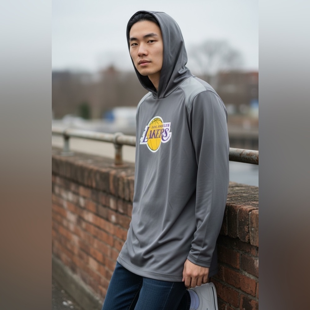 Fanatics men's heather gray Los Angeles Lakers pullover hoodie-Size XL
